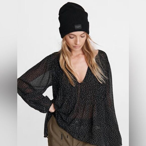 Rag & Bone Classic Fit Brandy Viscose Gauzey Sheer Pleated Longsleeve Top Blouse - Picture 4 of 13
